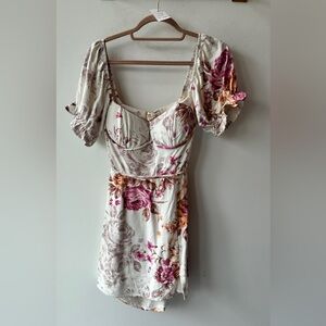 OLIVACEOUS  Puff Sleeve Mini Dress Cream Pink Size S P2P 15” | 6